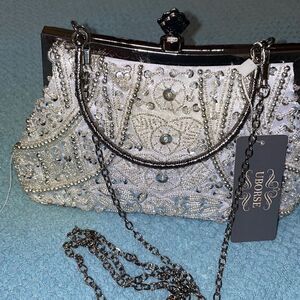 Uborse evening bag! NWT! Silver beaded! 9”wide 5”high! Gorgeous! Any occas